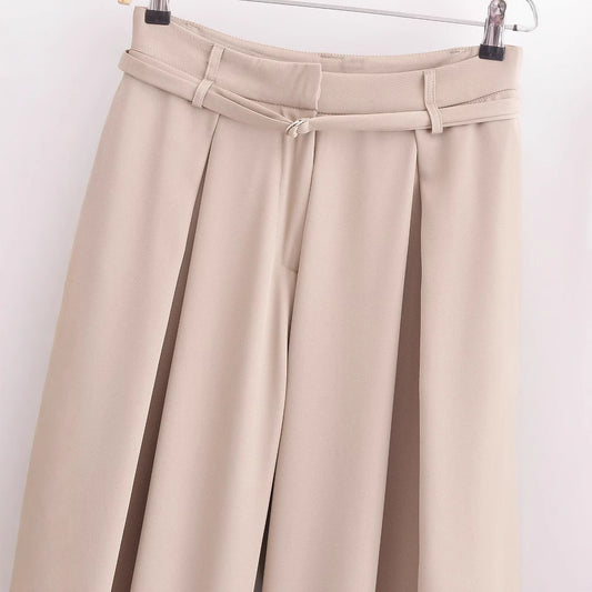 Relaxed Fit Wide-Leg Trousers with Waist Bel
