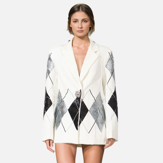 Statement Patchwork Sequin Blazer – Sleek, Chic & Shiny