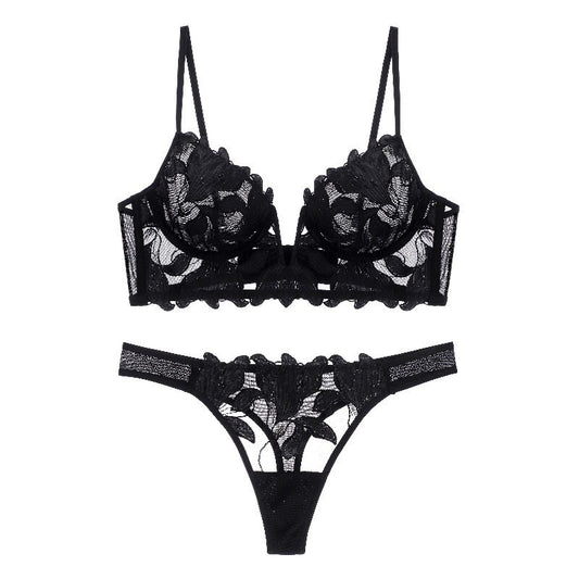 Embroidered Lace Deep V Lingerie Set