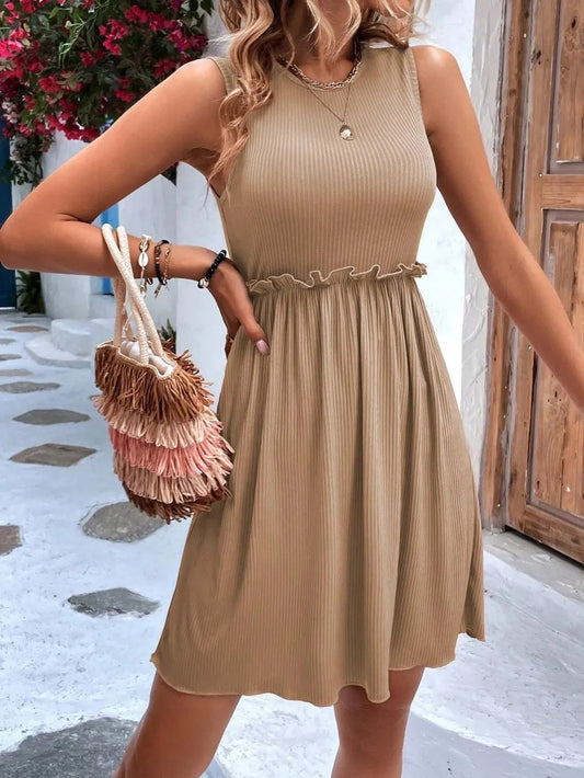 Frill Me Up Round Neck Sleeveless Mini Dress
