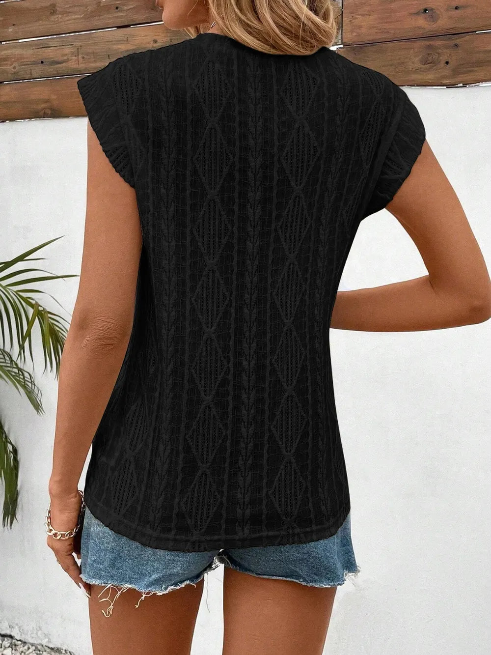Delicate Eyelet Cap Sleeve Top – Round Neck Style