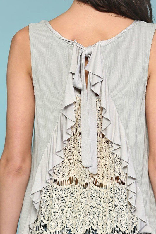 Tank Top with Back Lace Ruffle Grey