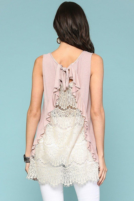 Tank Top with Back Lace Ruffle Pink