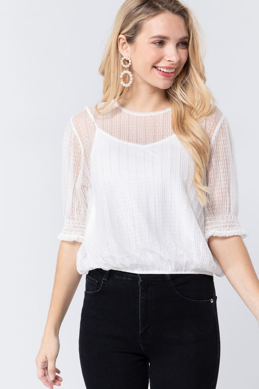 Crew Neck Top with Inner Cami