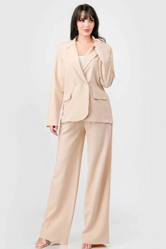 Loose Fit Blazer And Wide Legs Pants Set Taupe