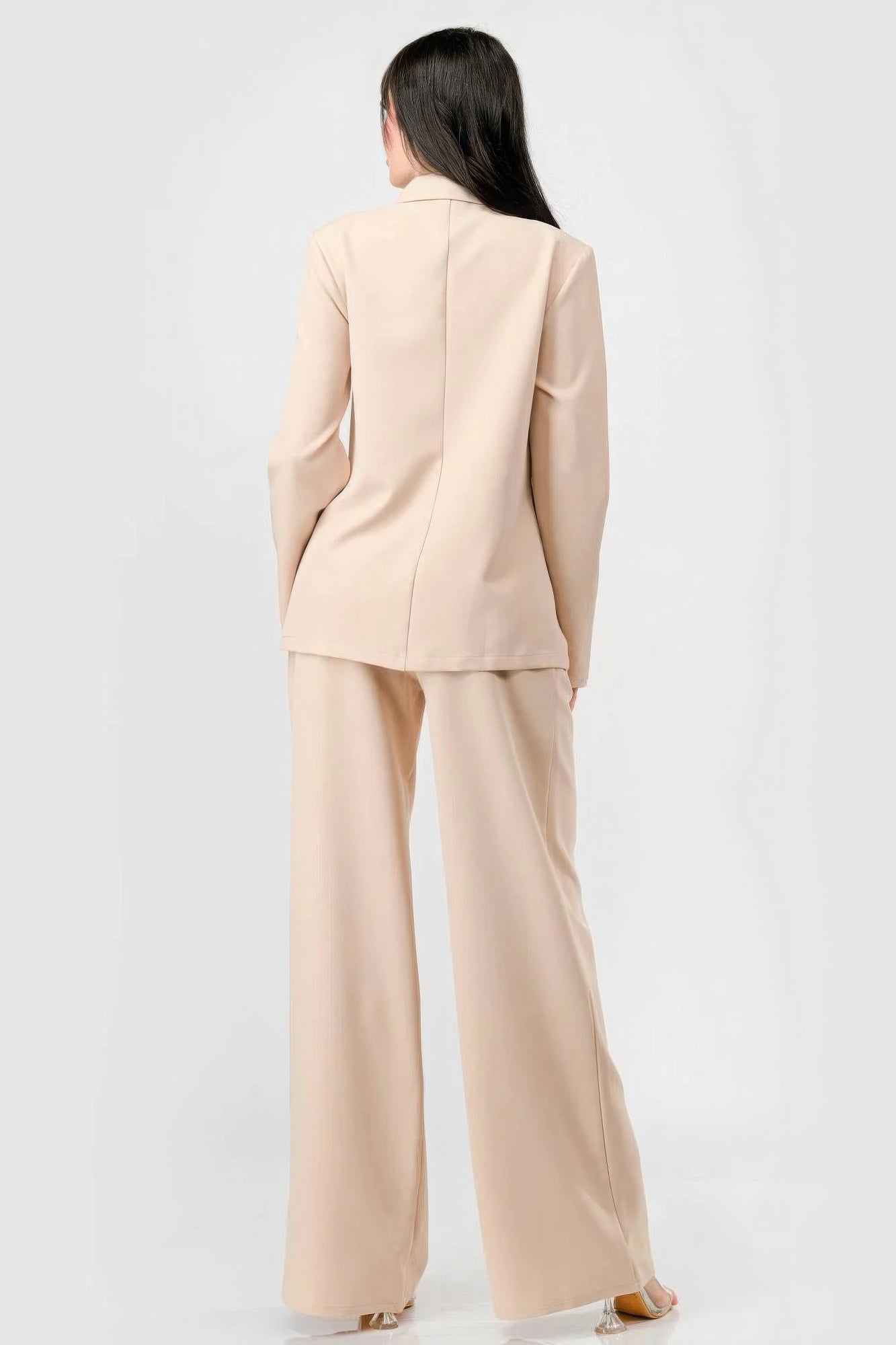 Loose Fit Blazer And Wide Legs Pants Set Taupe