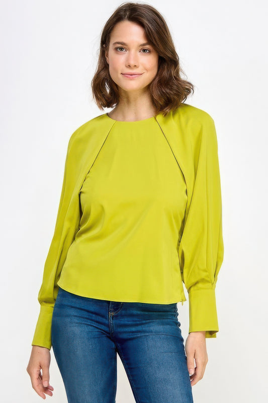 Raglan Long Sleeve Top With Back Neck Tie Yellow