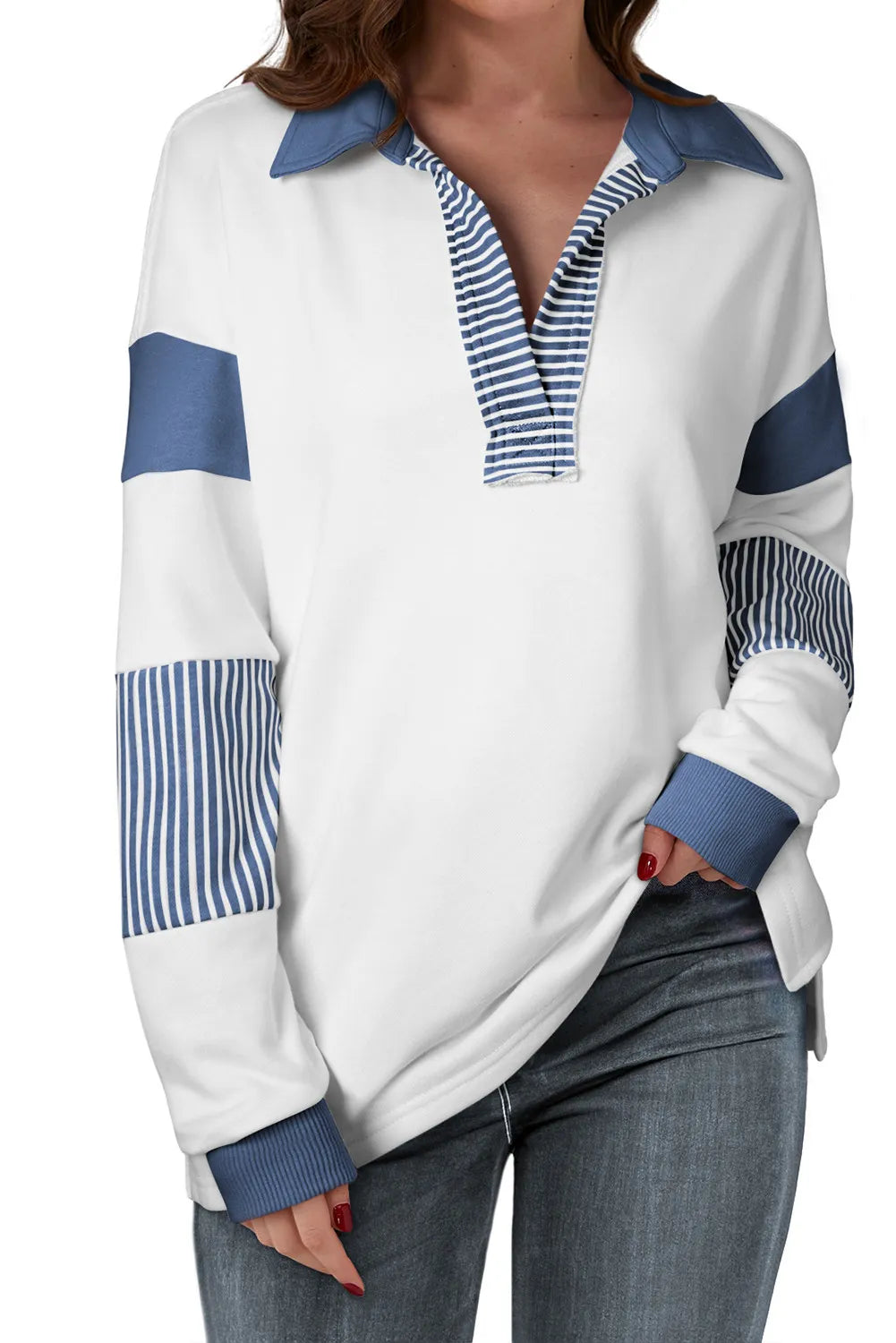 Long Sleeve Sweatshirt with Collared Neck – A Blend of Comfort and Style
