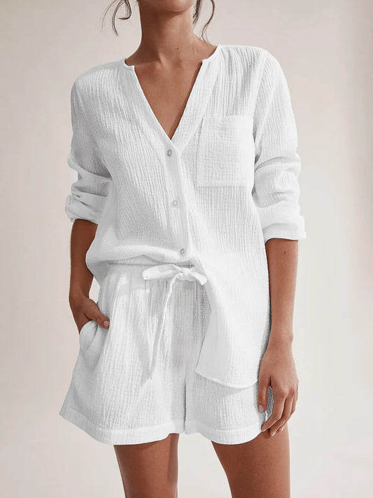 Women’s Summer Pyjama Set Crafted from 100% Cotton Gauze