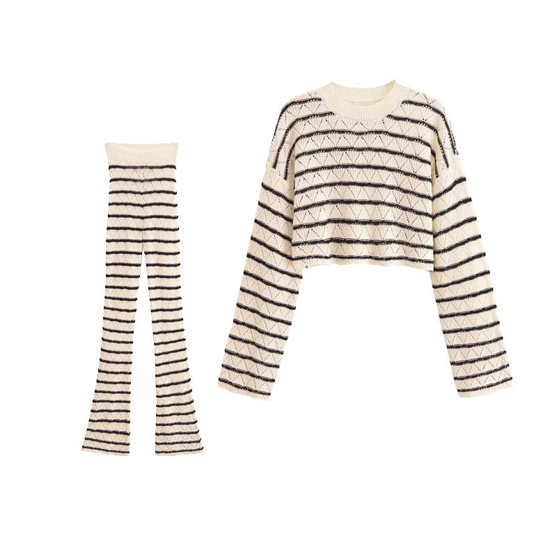Chic Striped Crochet Top with Matching Pants – A Perfect Set for Casual Days
