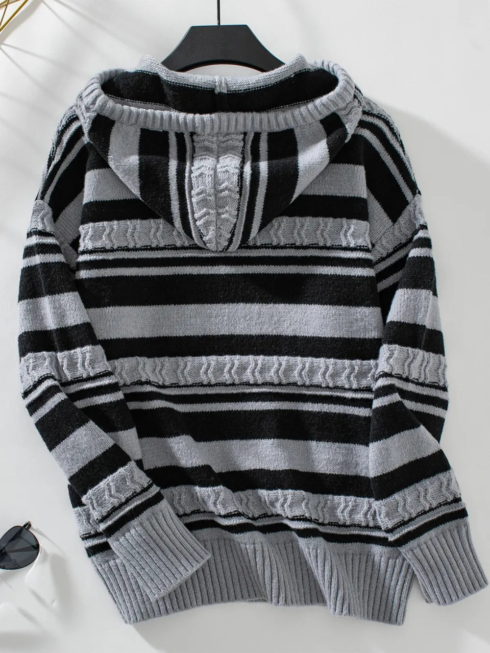 Striped Long Sleeve Hooded Sweater with Drawstrings – Cozy and Trendy