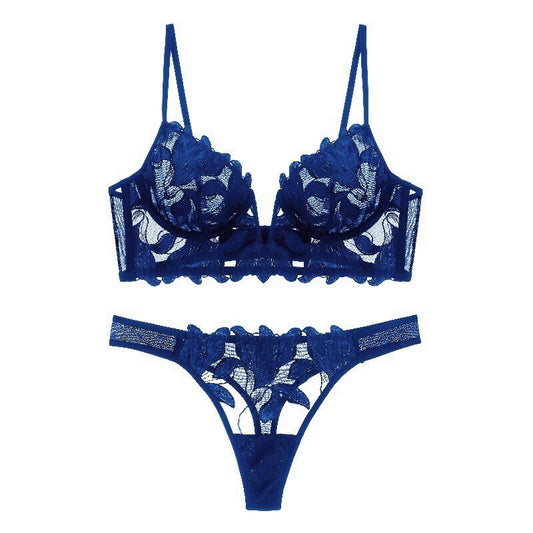 Embroidered Lace Deep V Lingerie Set