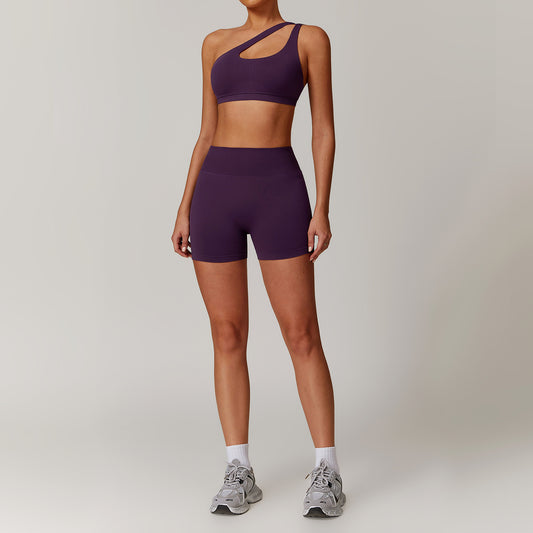 Slant Shoulder Sports Bra & Shorts Yoga Set