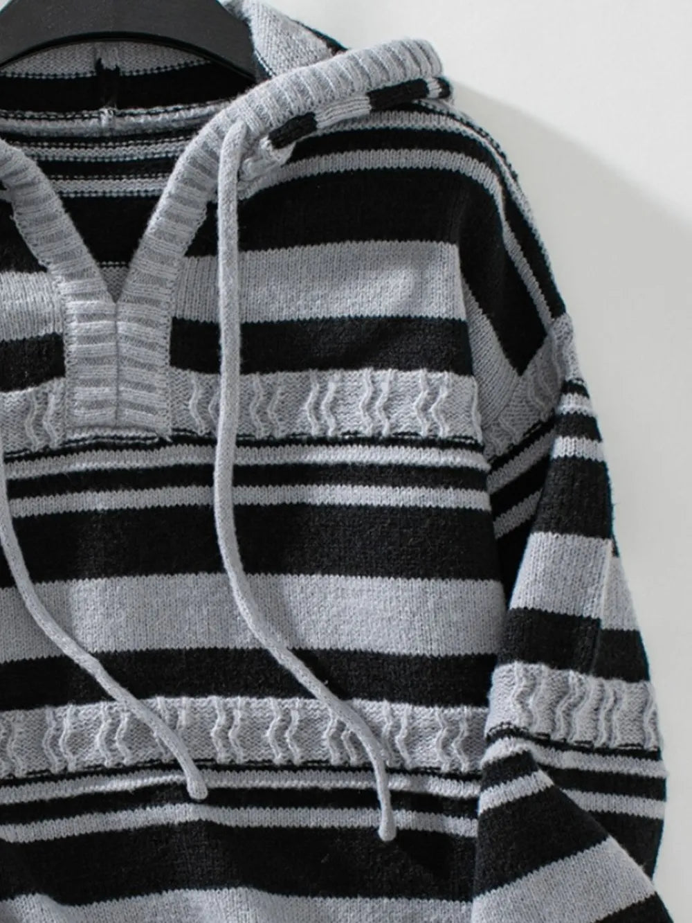 Striped Long Sleeve Hooded Sweater with Drawstrings – Cozy and Trendy