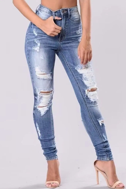 Full-Size Distressed Skinny Jeans – Available in Plus Sizes