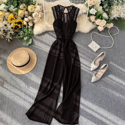 Jumpsuit Women Hollow Backless lace with wide leg pants