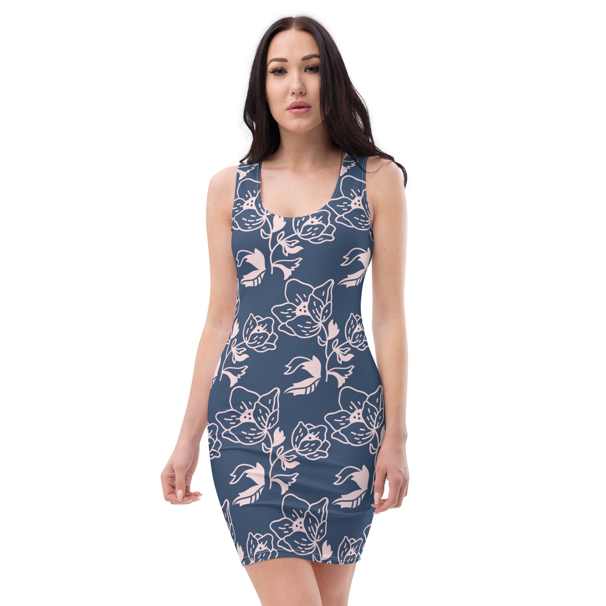 Bodycon dress Blue Flower JellyBean Clothing Bodycon dress Blue Flower JellyBean Clothing