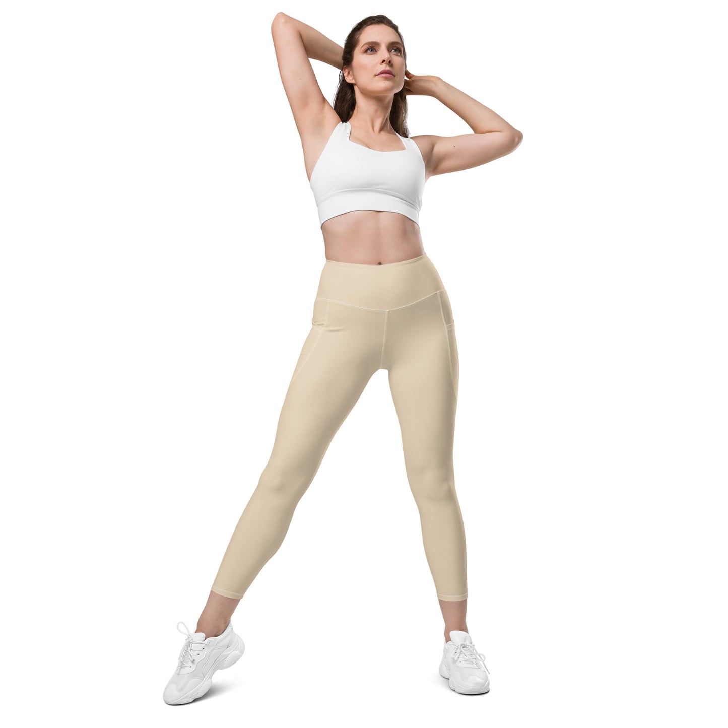 High-waisted Leggings with pockets Beige