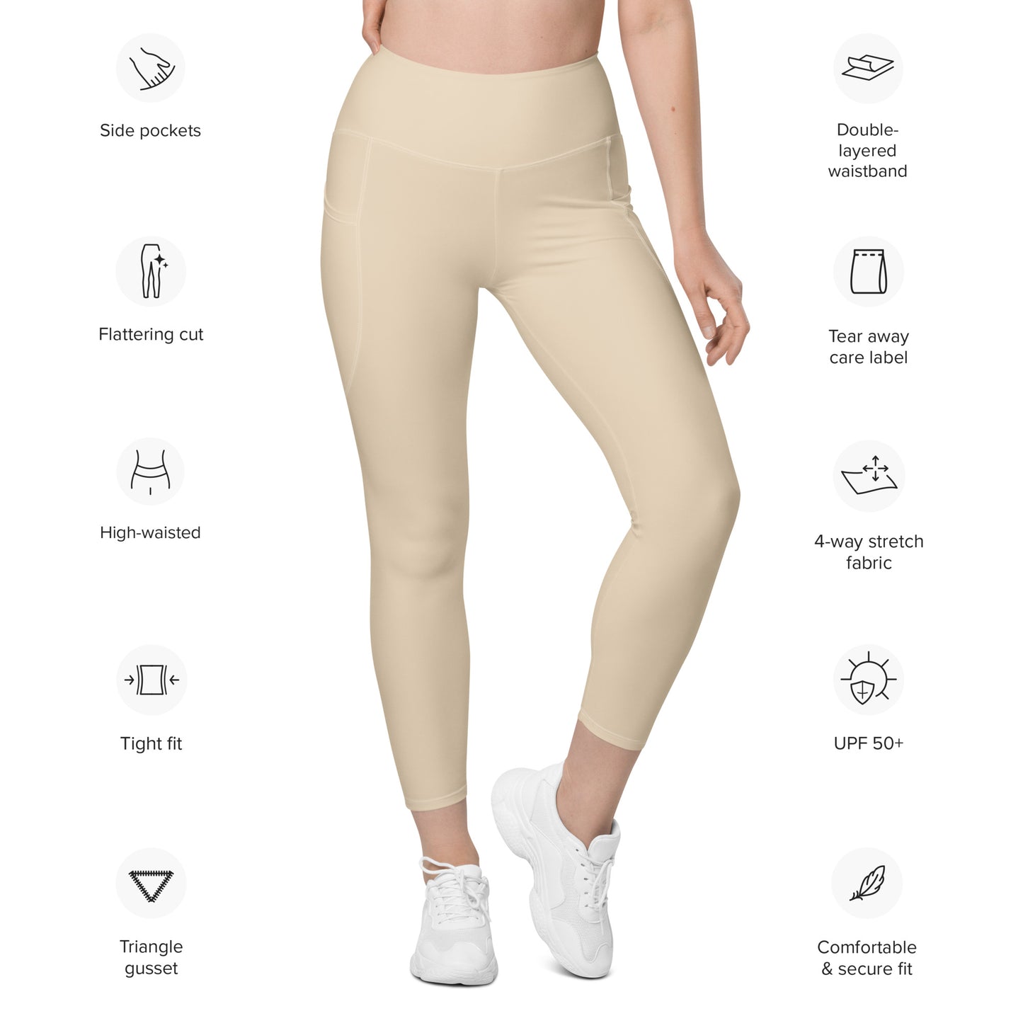 High-waisted Leggings with pockets Beige