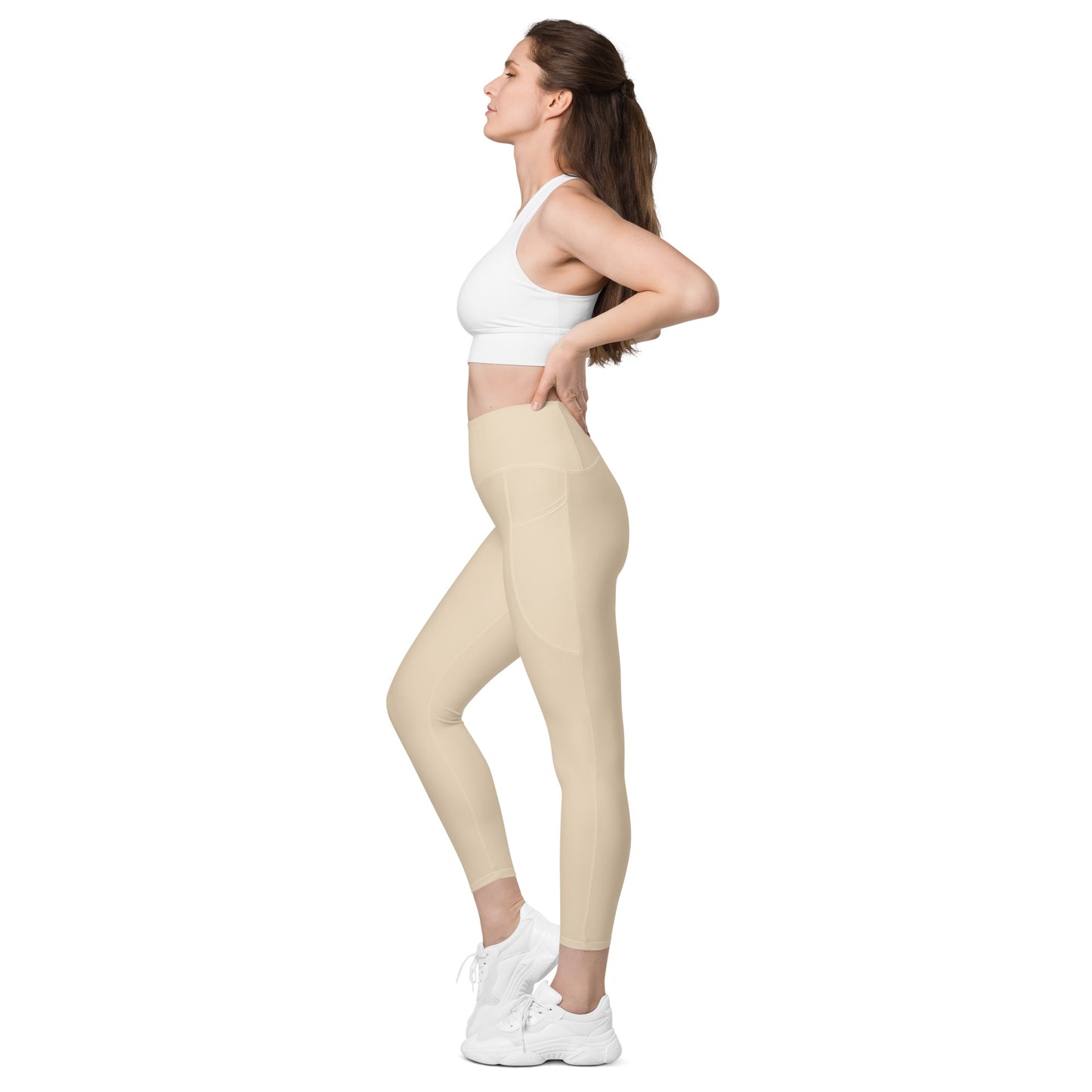 High-waisted Leggings with pockets Beige