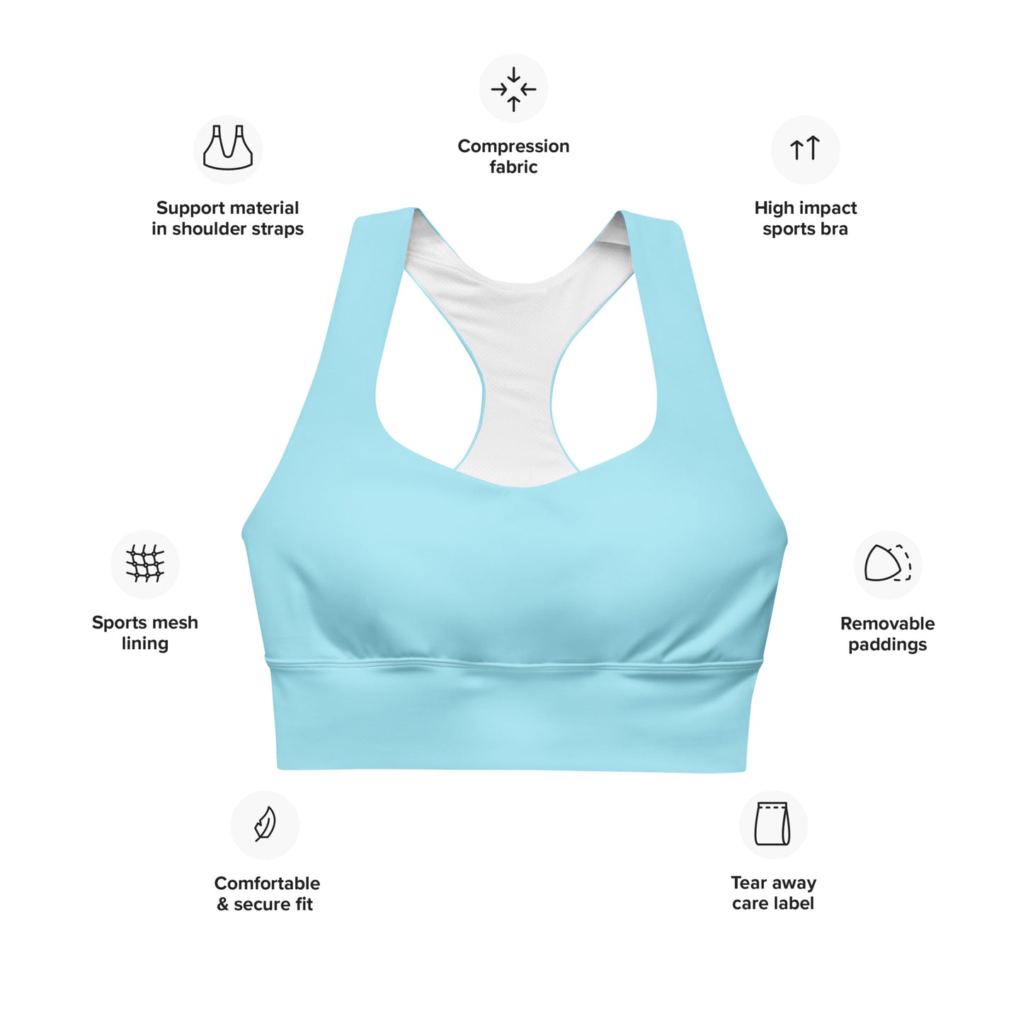 High Support Longline Sports Bra Light Blue